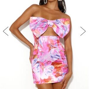 Runaway the Label Floral Pink Strapless Mini Dress